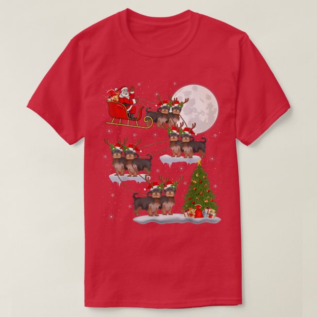 Funny Julafton Lighting Träd Santa Riding Yorkie C T Shirt (Design framsida)