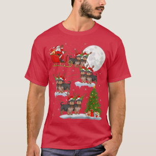 Funny Julafton Lighting Träd Santa Riding Yorkie C T Shirt