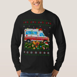 Funny Julafton Lighting Träd Santa Ugly Ambulance T Shirt