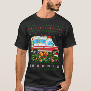 Funny Julafton Lighting Träd Santa Ugly Ambulance T Shirt