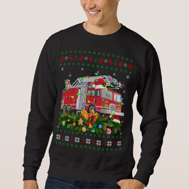 Funny Julafton Lighting Träd Santa Ugly Fire Lastb Lång Ärmad Tröja (Framsida)