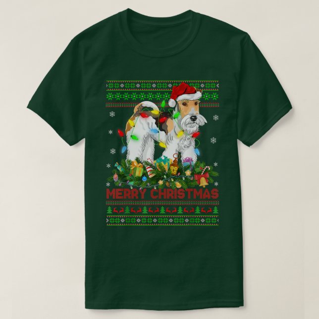 Funny Julafton Lighting Träd Santa Ugly Fo Terrier T Shirt (Design framsida)