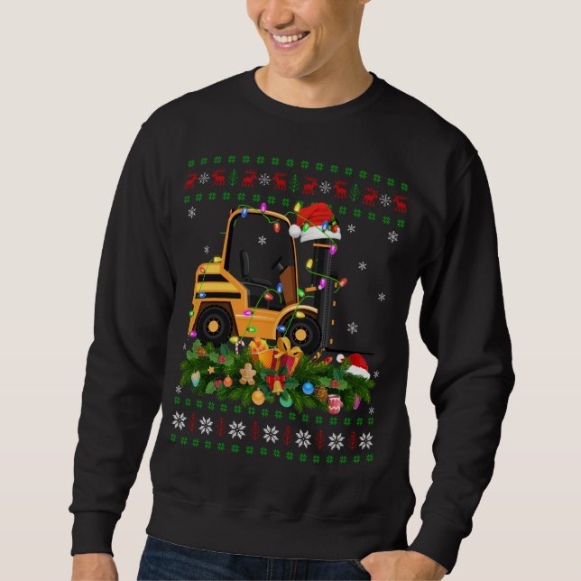 Funny Julafton Lighting Träd Santa Ugly Forklift C Lång Ärmad Tröja (Framsida)