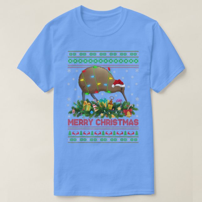 Funny Julafton Lighting Träd Santa Ugly Kiwi Bird  T Shirt (Design framsida)
