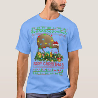 Funny Julafton Lighting Träd Santa Ugly Kiwi Bird  T Shirt