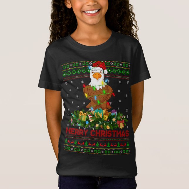 Funny Julafton Lighting Träd Santa Ugly Örn Chr T Shirt (Framsida)