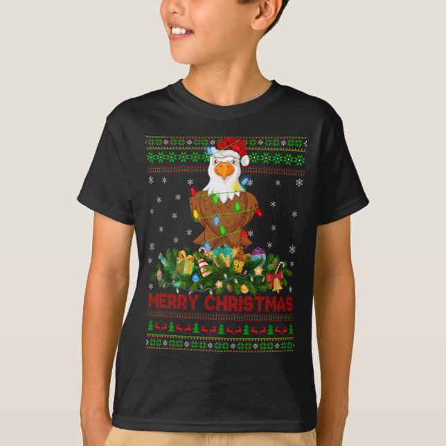 Funny Julafton Lighting Träd Santa Ugly Örn Chr T Shirt (Framsida)