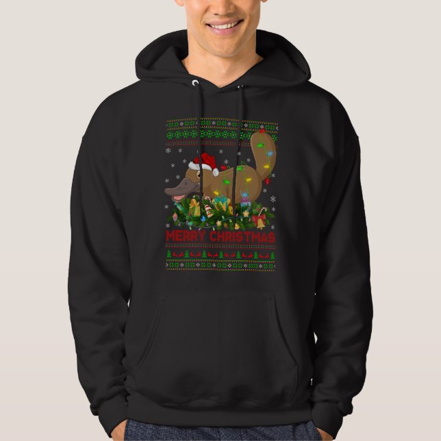 Funny Julafton Lighting Träd Santa Ugly Platypus C Hoodie (Framsida)