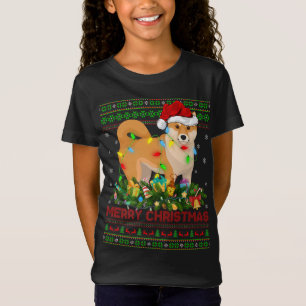 Funny Julafton Lighting Träd Santa Ugly Shiba Inu T Shirt