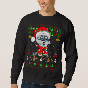 Funny Julafton Ljus Ugly Sweater Stil Santa Raccoo Lång Ärmad Tröja
