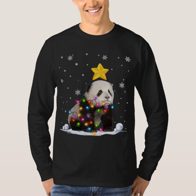 Funny Julafton Panda Bear Animals Älskare Julgran T Shirt (Framsida)