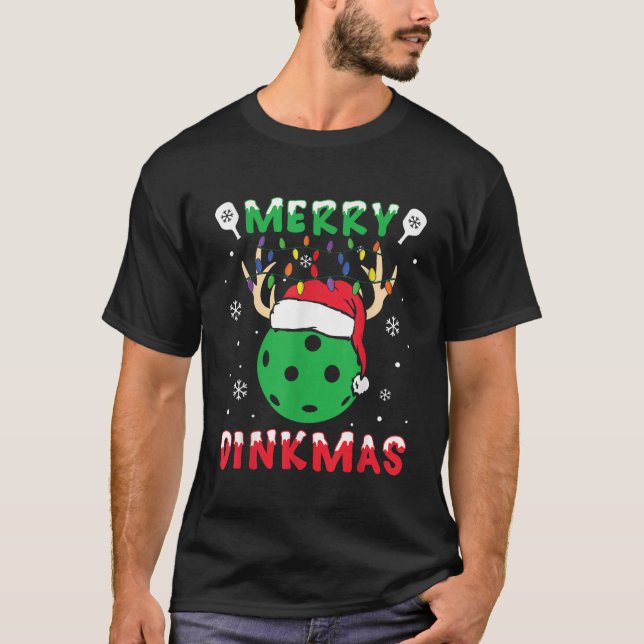 Funny Julafton Reindeer Santa Merry Pickleball Chr T Shirt (Framsida)