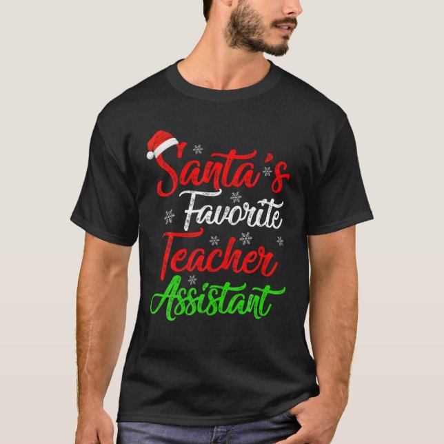 Funny Julafton Santa's Favorite Teacher Assistant  T Shirt (Framsida)