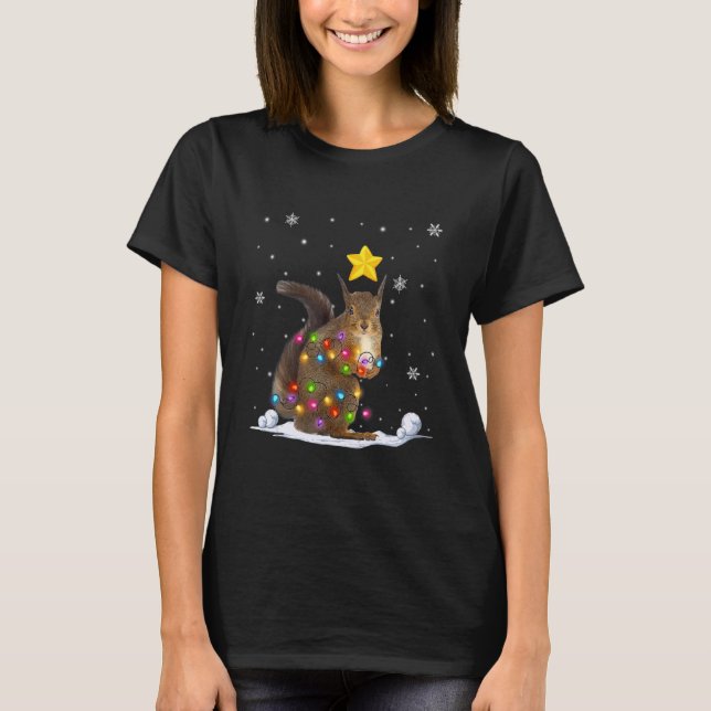 Funny Julafton Squirrel Animals Älskare Julgran L T Shirt (Framsida)