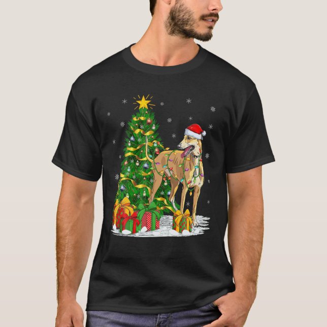 Funny Julafton Träd-familjen Matching Santa Greyho T Shirt (Framsida)