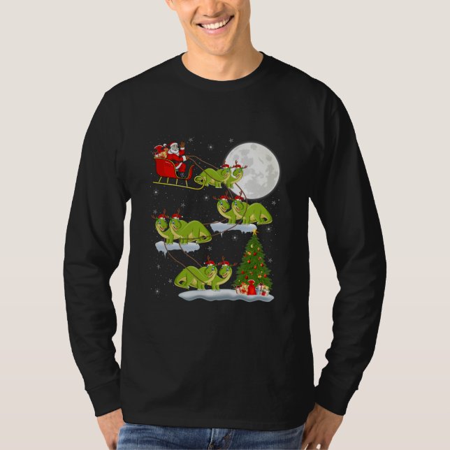 Funny Julafton Träd Santa Riding Brontosaurus T Shirt (Framsida)