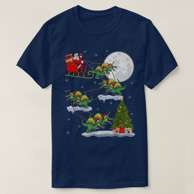 Funny Julafton Träd Santa Riding Spinosaurus Dinos T Shirt (Design framsida)