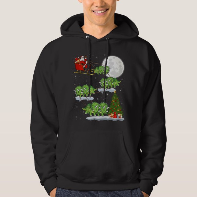 Funny Julafton Träd Santa Riding Triceratops Dinos Hoodie (Framsida)