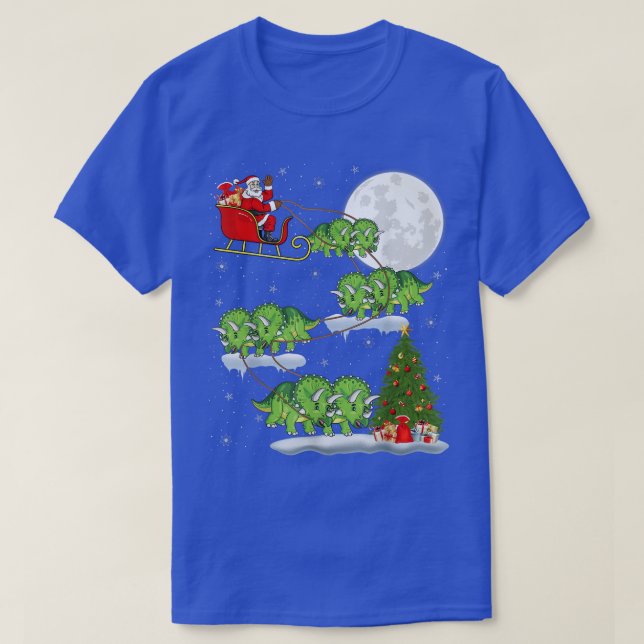 Funny Julafton Träd Santa Riding Triceratops Dinos T Shirt (Design framsida)