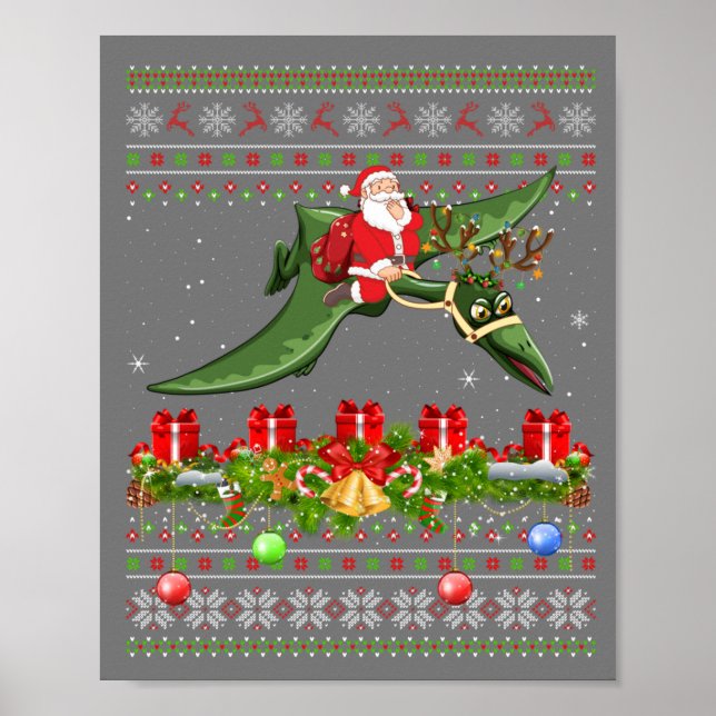 Funny Julafton Ugly Santa Riding Pterodactyl Bird  Poster (Framsidan)