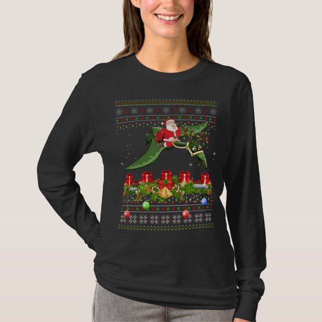 Funny Julafton Ugly Santa Riding Pterodactyl Bird  T Shirt (Framsida)