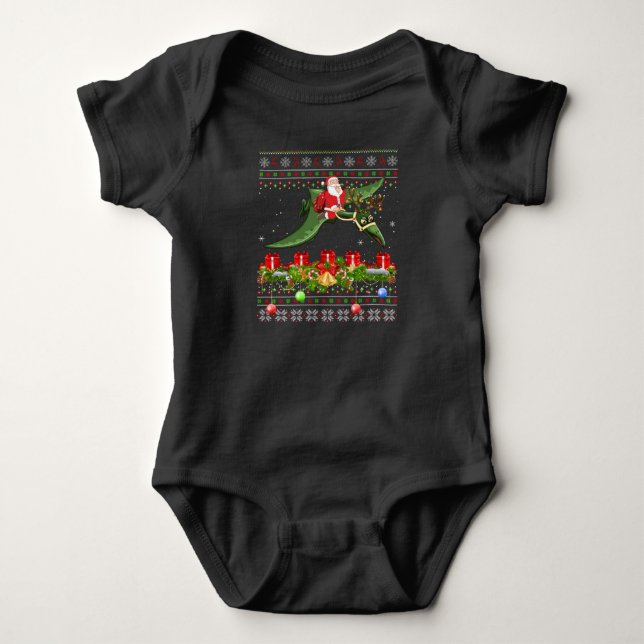 Funny Julafton Ugly Santa Riding Pterodactyl Bird  T Shirt (Framsida)