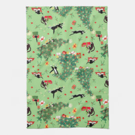 Funny Julgran Cat Kökshandduk