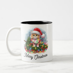 Funny Julgran Conqueror Santa Cat Två-Tonad Mugg