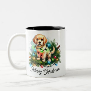 Funny Julgran Conqueror Santa Hund Två-Tonad Mugg