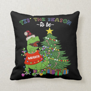 Funny Julgran Dinosaur Naughty List Kudde