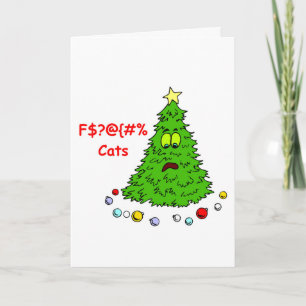 Funny Julgran F'n Cats Julafton Joke Helgkort