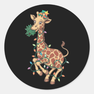 Funny Julgran Giraffe Älskare Gift Kärlek Runt Klistermärke