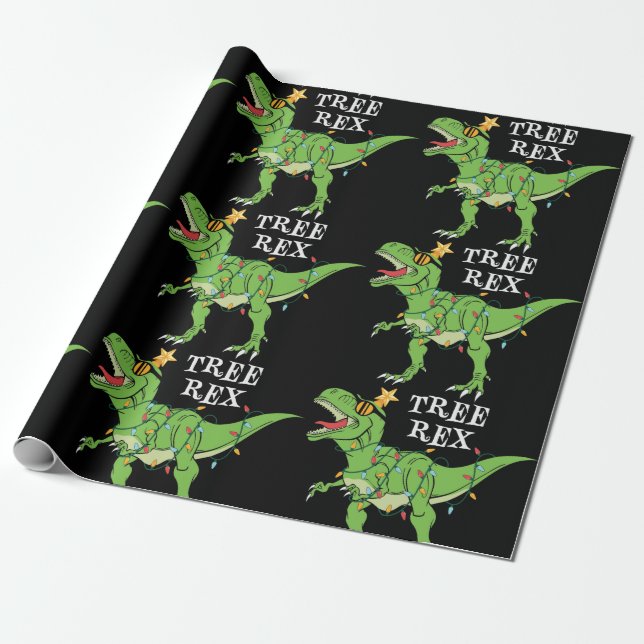 Funny Julgran Rex Dinosaur Presentpapper (Utrullad)