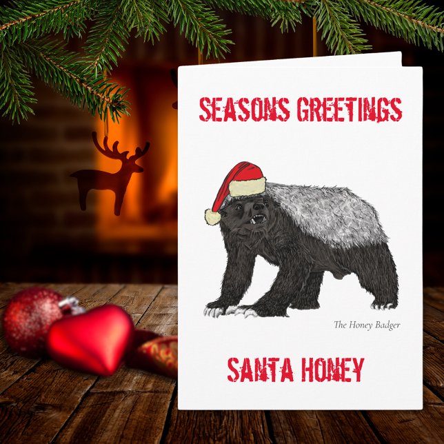 Funny juloffert för Santa Honey badger Kort (Christmas honey badger wearing a Santa hat funny quote holiday greetings card)