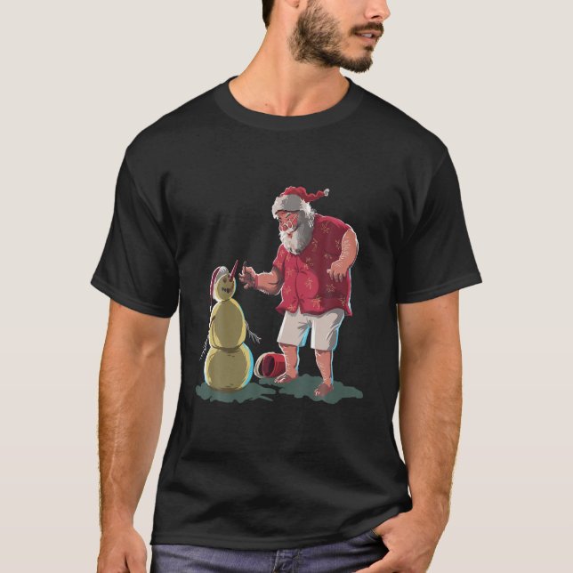 Funny Jultomten Ansikte med hattskägg och Snögubbe T Shirt (Framsida)