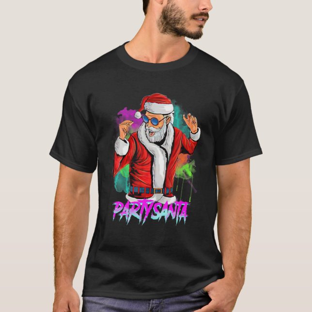 Funny Jultomten Bära Glasses Dance jul T Shirt (Framsida)