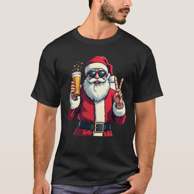 Funny Jultomten Coola Sunglasses Peace T Shirt (Framsida)