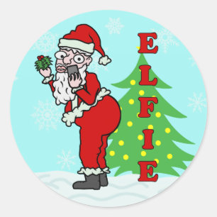 Funny jultomten Elfie Runt Klistermärke
