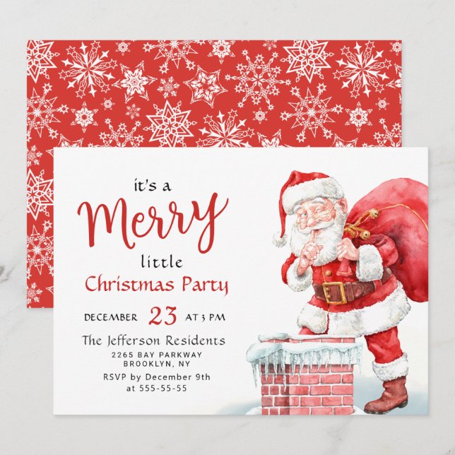 Funny Jultomten God jul Little Party Inbjudningar (Fram/baksida)