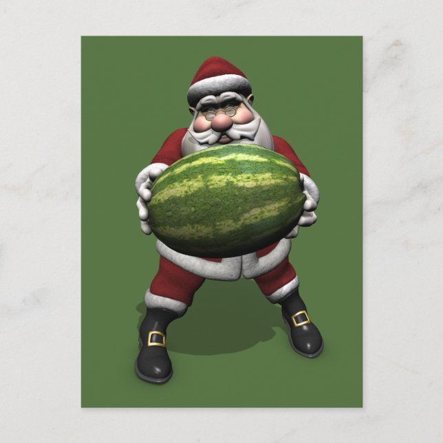 Funny Jultomten med Giant Melon Helg Vykort (Framsida)