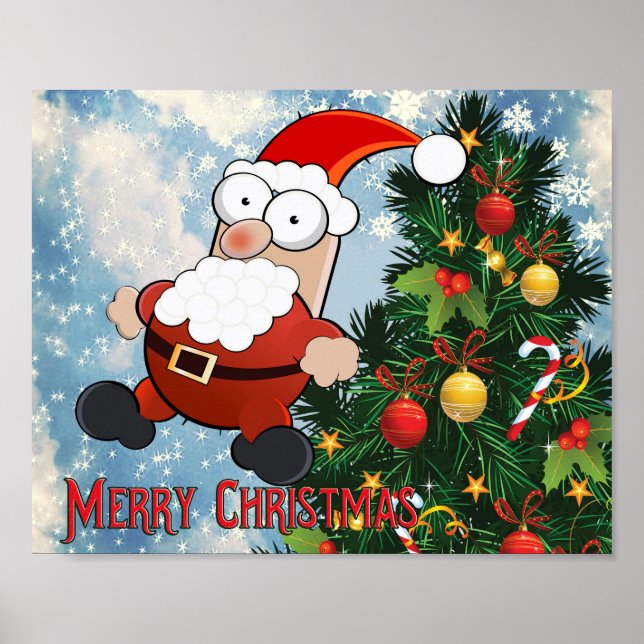 Funny Jultomten med Julgran Poster (Framsidan)
