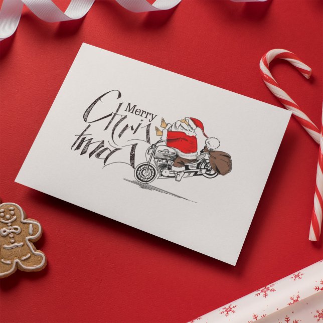 Funny Jultomten Motorcle Biker God jul Vykort (Skapare uppladdad)