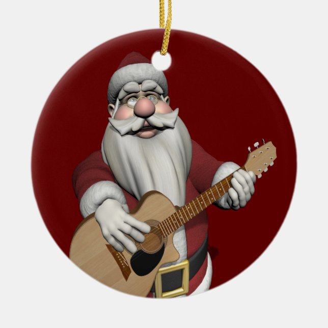 Funny Jultomten Plays Accoustic Guitar Julgransprydnad Keramik (Framsidan)