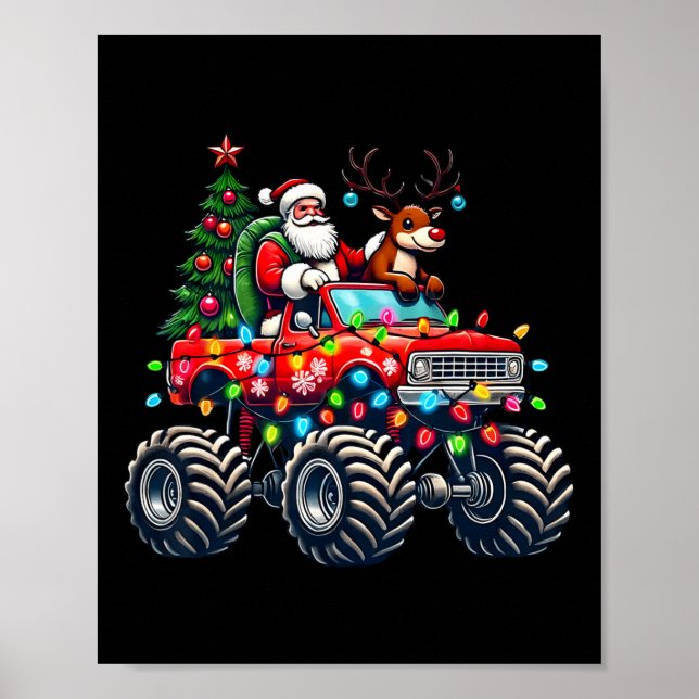 Funny Jultomten Reindeer Riding Monster Lastbil Ch Poster (Framsidan)