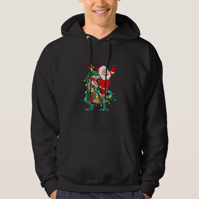 Funny jultomten Riding Dinosaur Hjort Julafton Ki Hoodie (Framsida)