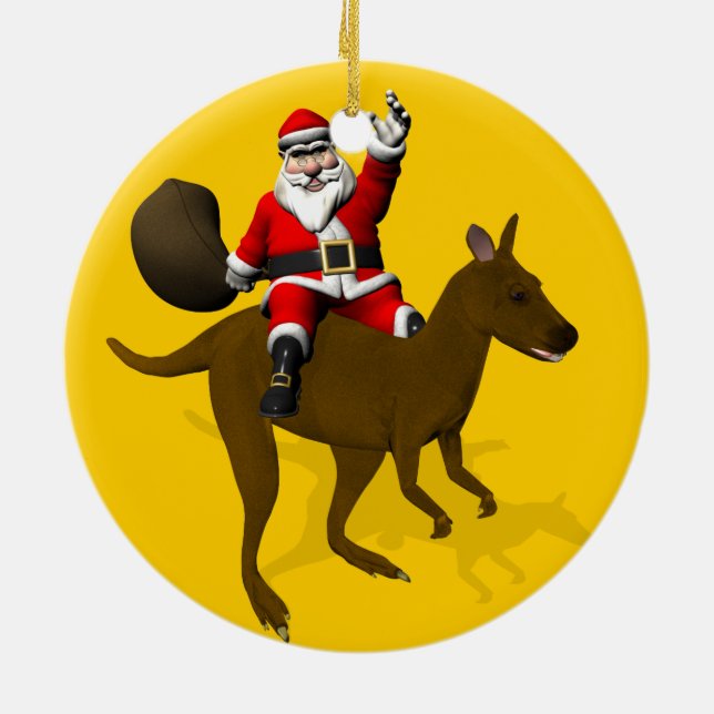 Funny Jultomten Riding on Kangaroo Julgransprydnad Keramik (Baksidan)