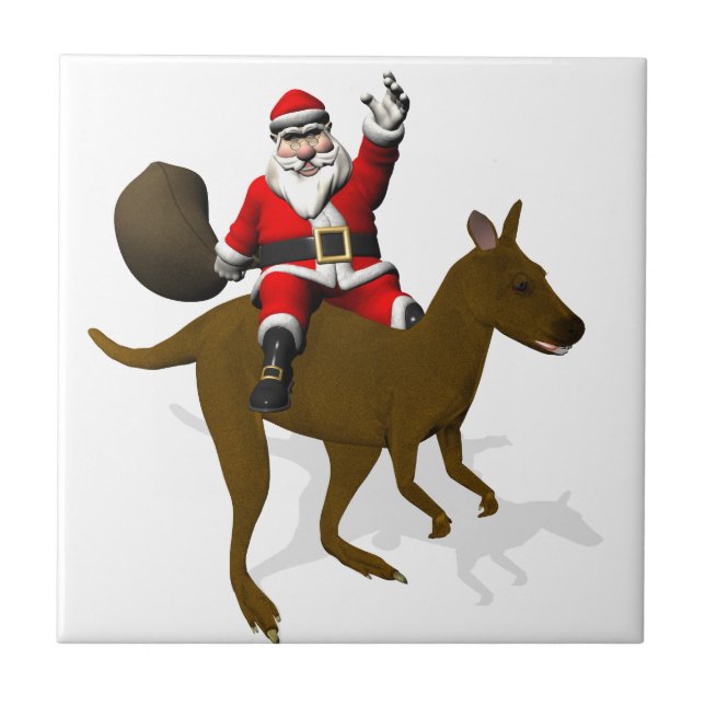 Funny Jultomten Riding on Kangaroo Kakelplatta (Framsidan)