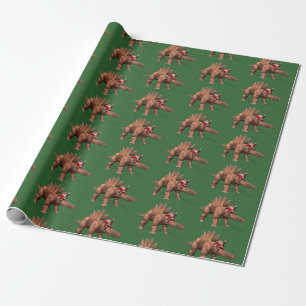 Funny Jultomten Riding on Stegosaurus Dinosaur Presentpapper