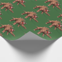 Funny Jultomten Riding on Stegosaurus Dinosaur