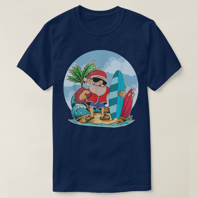 Funny Jultomten Surfing Summer Hawaiian Christma T Shirt (Design framsida)
